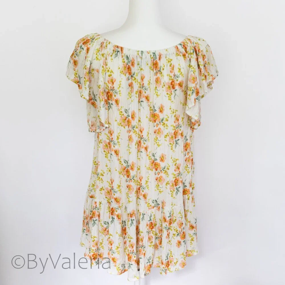 Cupcakes & Cashmere Floral Peasant Off-Shoulder Ruffle Mini Dress Size S Resort - Picture 3 of 9